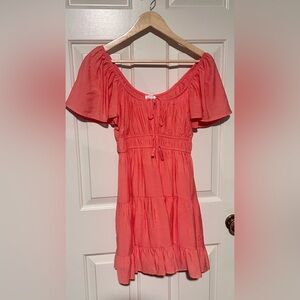 Coral Smocked Waist Tiered Mini Dress